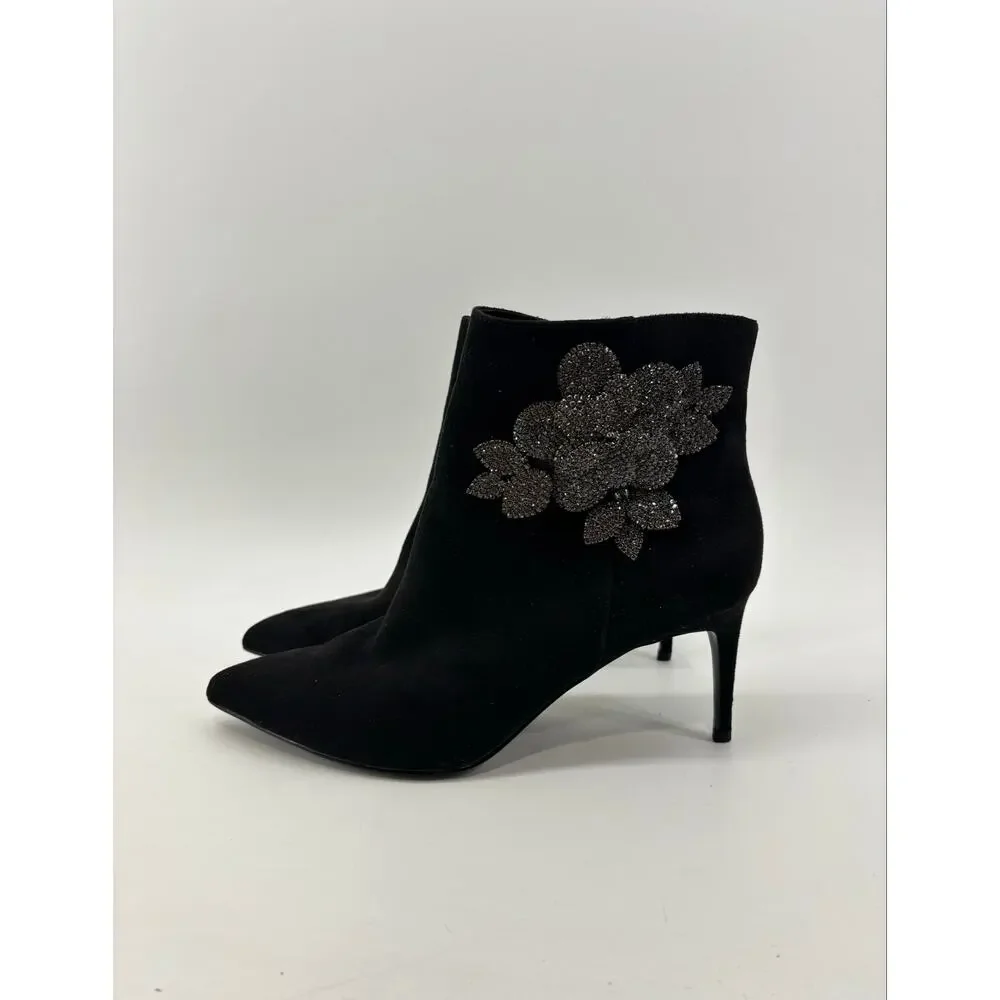 White House Black Market Size 9M Womens Black Booties Rhinestone Accents